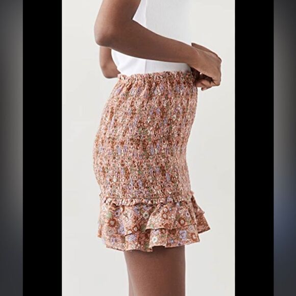 Veronica Beard MELODIE FLORAL-PRINT SMOCKED SKIRT IN CORAL Size 12 NWT - Picture 2 of 11